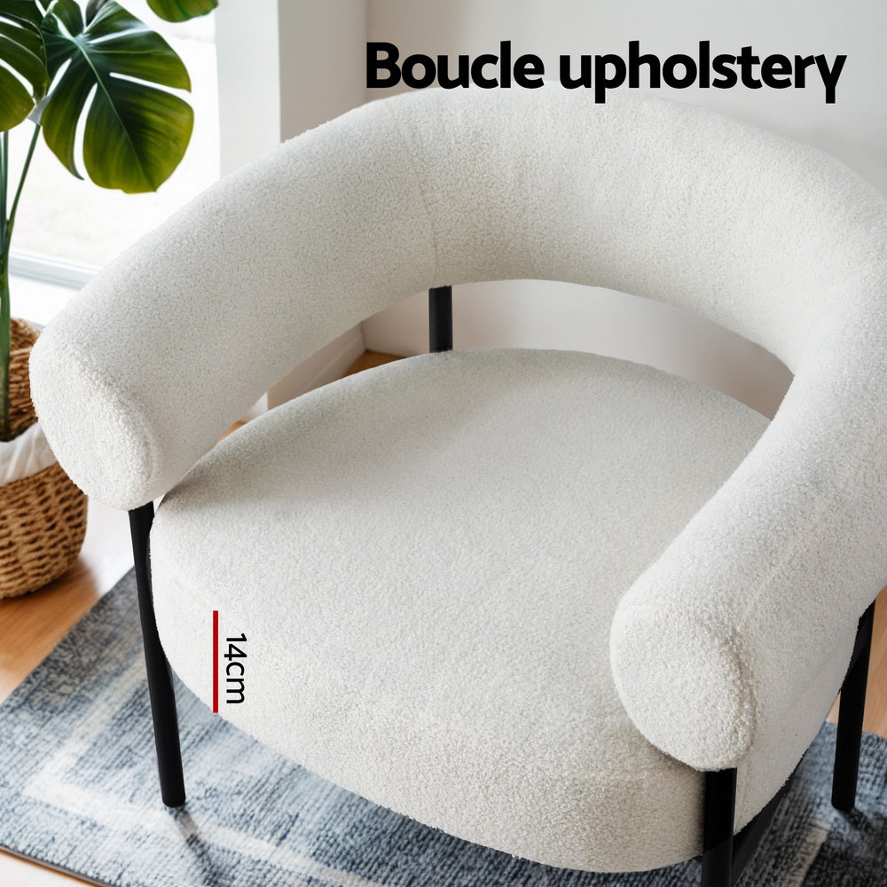Arm Chairs & Recliners: Artiss Armchair Accent Chair Curved Boucle White