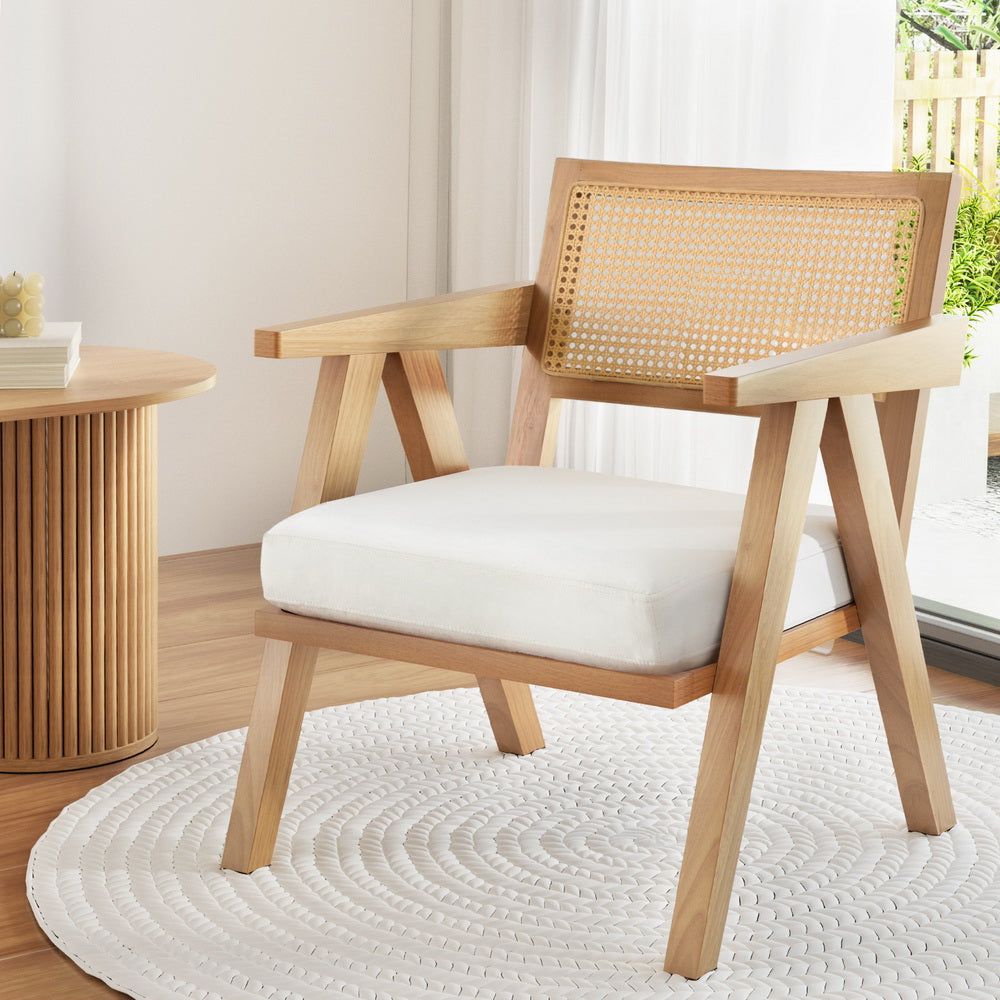Arm Chairs & Recliners: Artiss Armchair Accent Chair Lounge Rattan Velvet Pine
