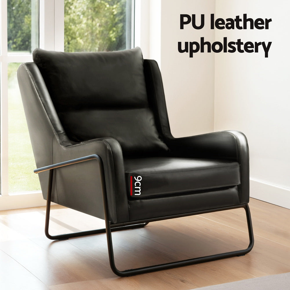Arm Chairs & Recliners: Artiss Armchair Accent Chair PU Leather Wingback Black