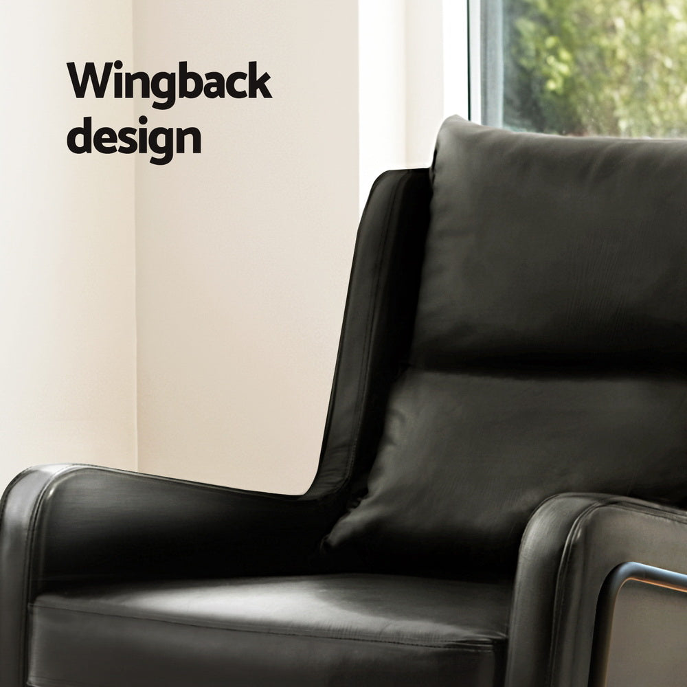 Arm Chairs & Recliners: Artiss Armchair Accent Chair PU Leather Wingback Black