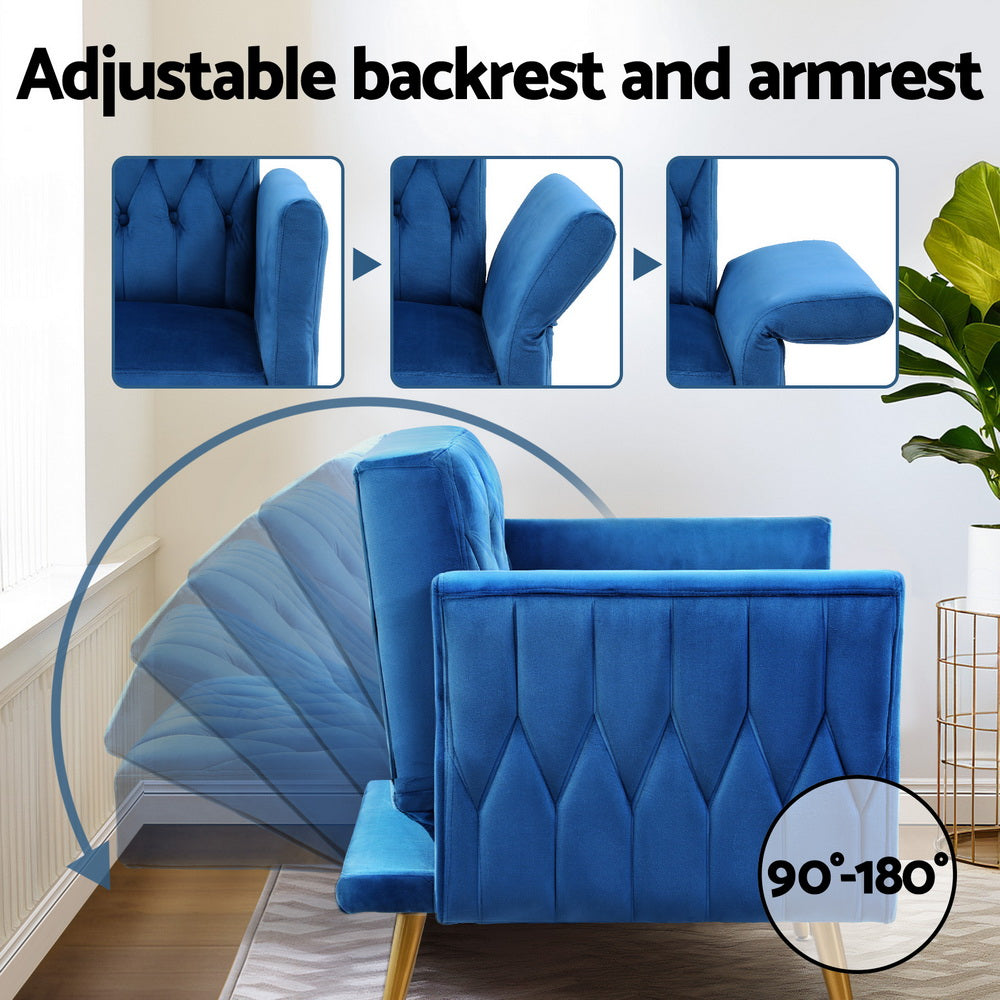 Arm Chairs & Recliners: Artiss Armchair Ottoman Accent Chair Pillow Velvet Blue