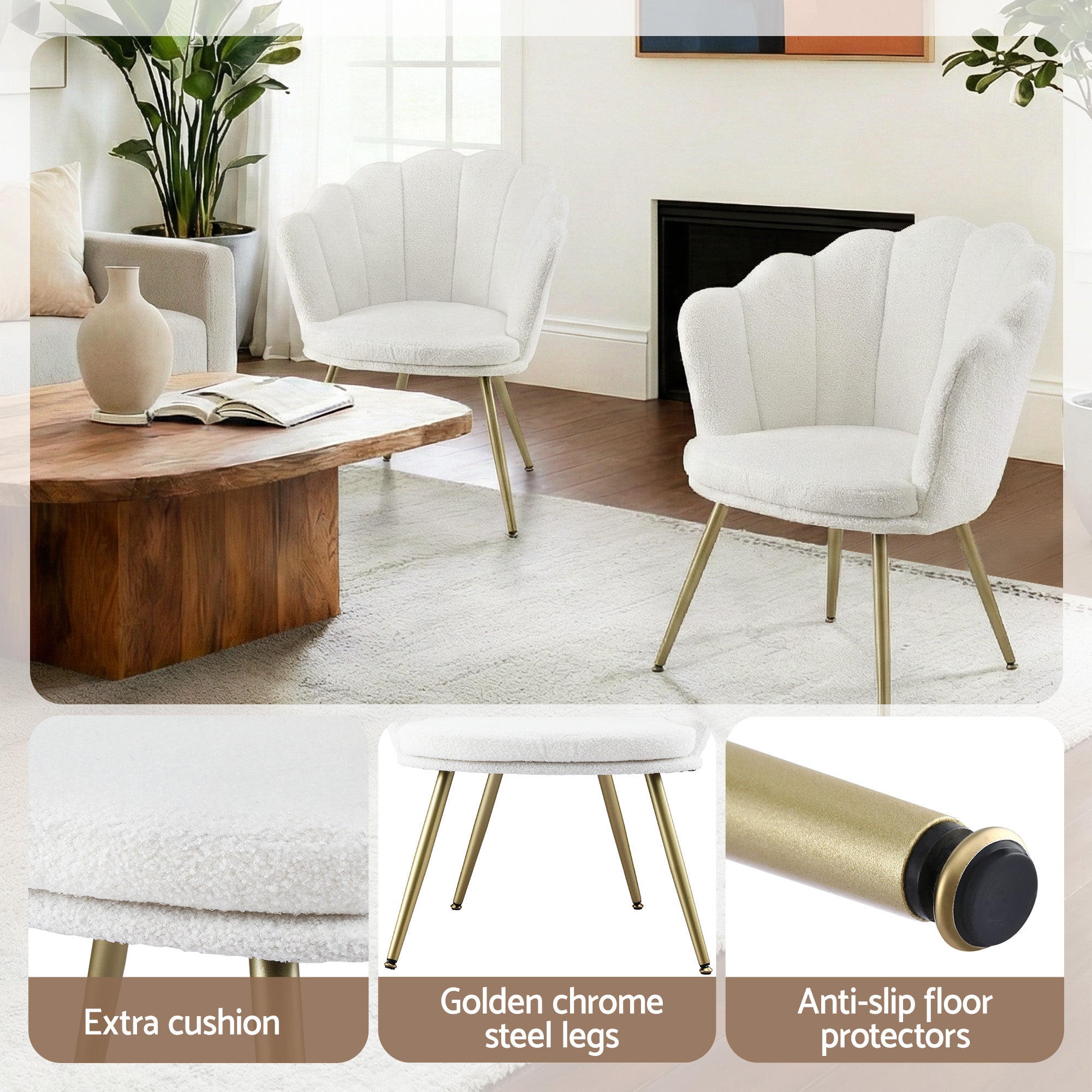 Arm Chairs & Recliners: Artiss Armchair Teddy Fleece White Callista
