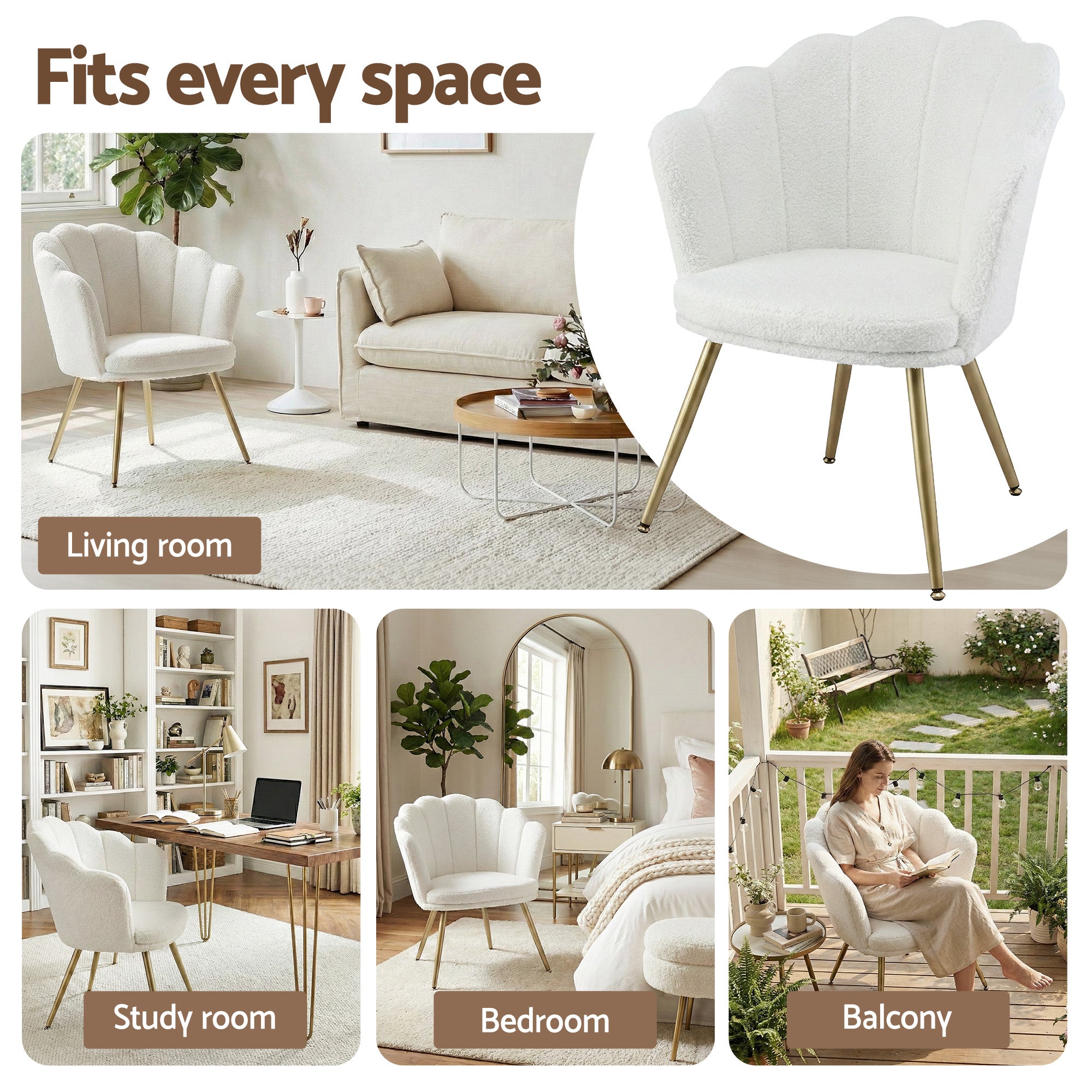 Arm Chairs & Recliners: Artiss Armchair Teddy Fleece White Callista