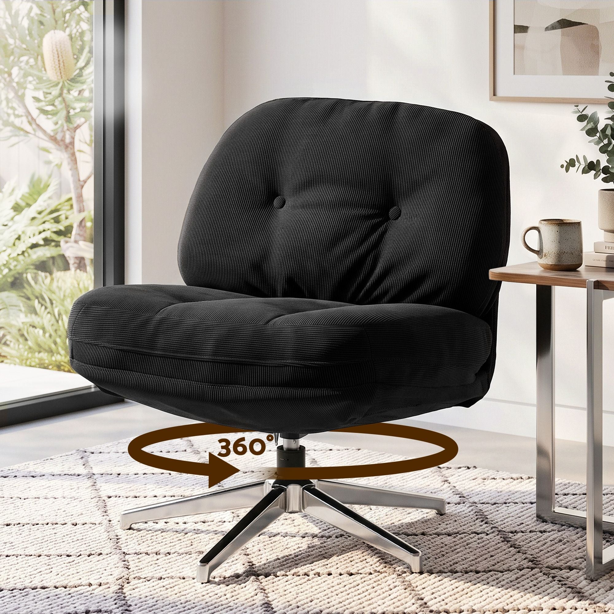 Artiss Swivel Chair Nursing Armchair Lounge Corduroy Steel Star Base Black