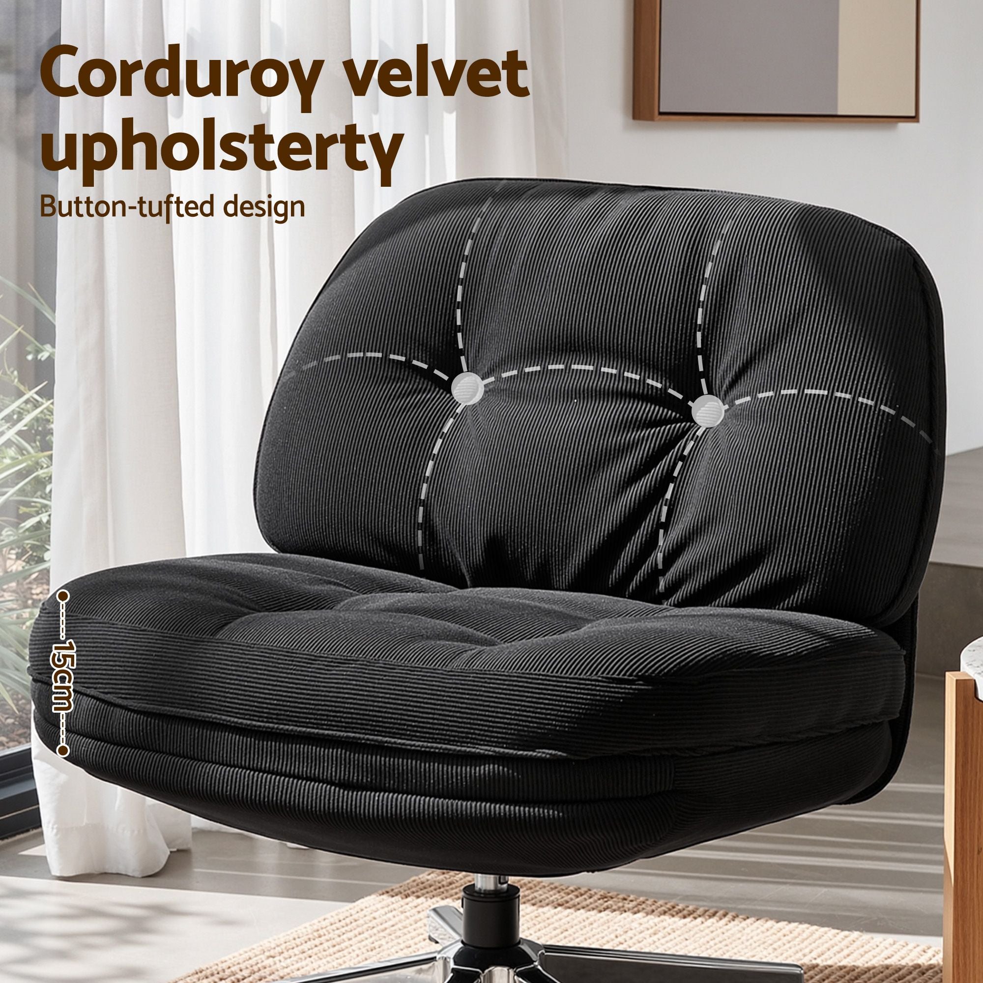 Artiss Swivel Chair Nursing Armchair Lounge Corduroy Steel Star Base Black