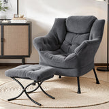 Arm Chairs & Recliners: Artiss Armchair Accent Chair Ottoman Lounge Footrest Velvet Grey