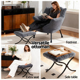 Arm Chairs & Recliners: Artiss Armchair Accent Chair Ottoman Lounge Footrest Velvet Grey