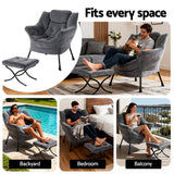 Arm Chairs & Recliners: Artiss Armchair Accent Chair Ottoman Lounge Footrest Velvet Grey