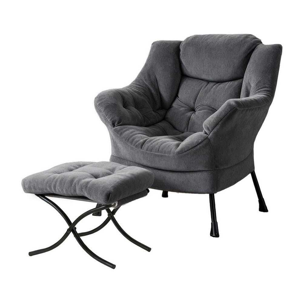 Arm Chairs & Recliners: Artiss Armchair Accent Chair Ottoman Lounge Footrest Velvet Grey