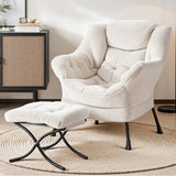 Arm Chairs & Recliners: Artiss Armchair Accent Chair Ottoman Lounge Footrest Velvet White