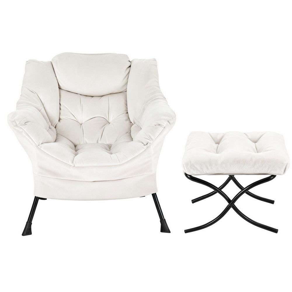 Arm Chairs & Recliners: Artiss Armchair Accent Chair Ottoman Lounge Footrest Velvet White