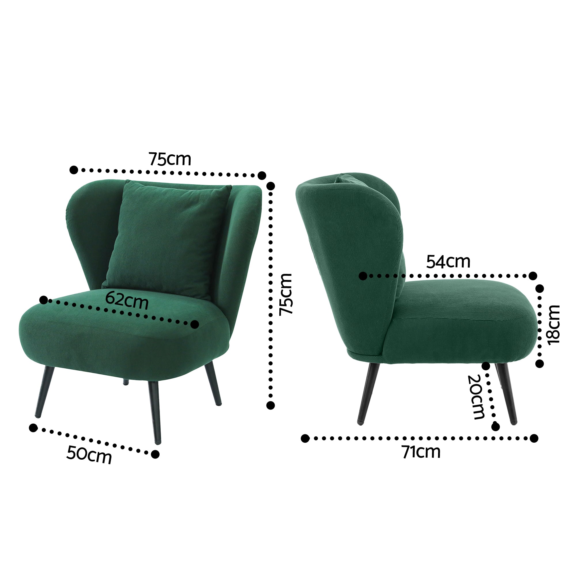 Arm Chairs & Recliners: Artiss Armchair Accent Chair Lounge Tub Sofa Couch Corduroy Velvet Green