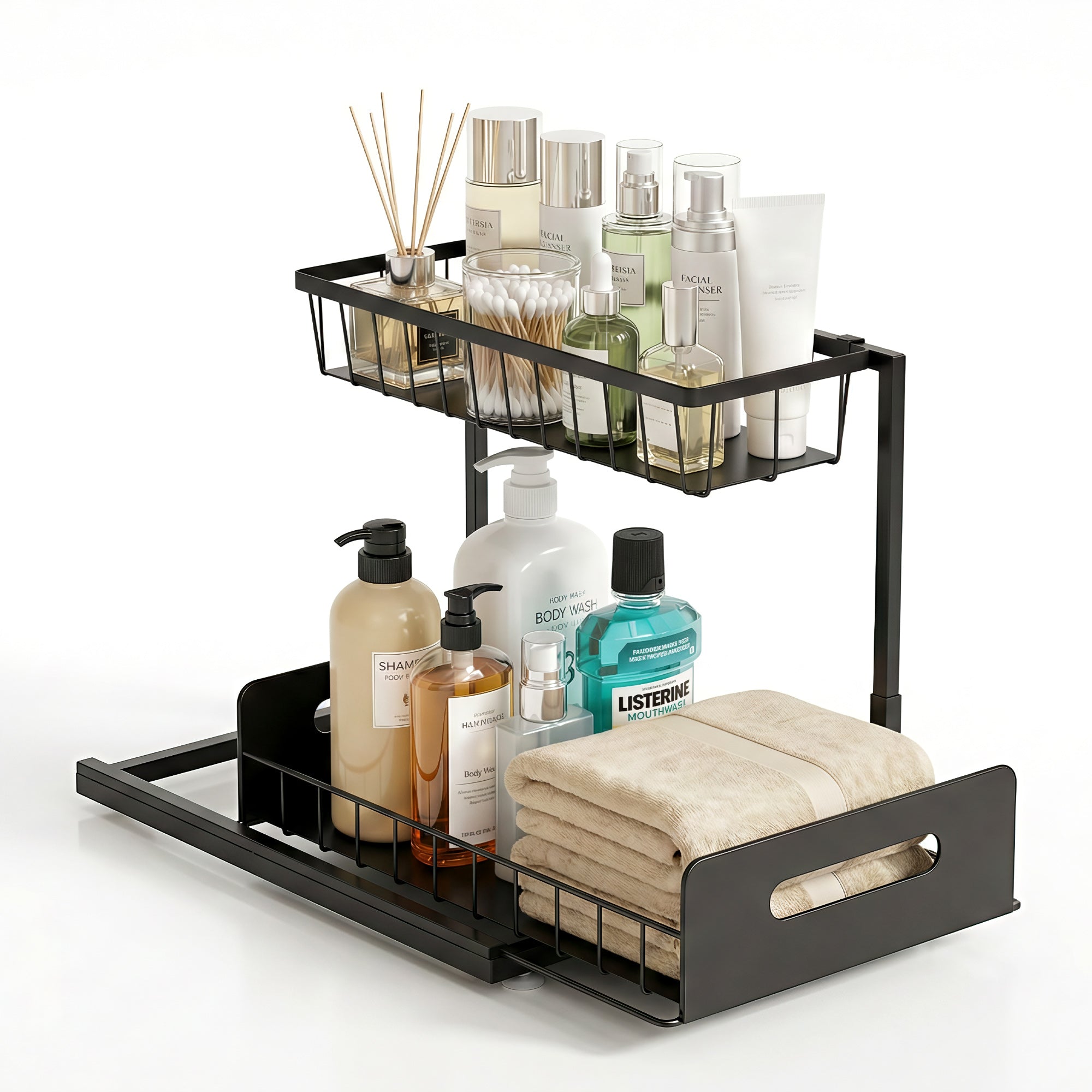 Bathroom Cabinets, Cupboards & Storage: Artiss Under Sink Organizer Storage L Shape 1 Pull Out Drawers Kitchen Cabinet Shelf