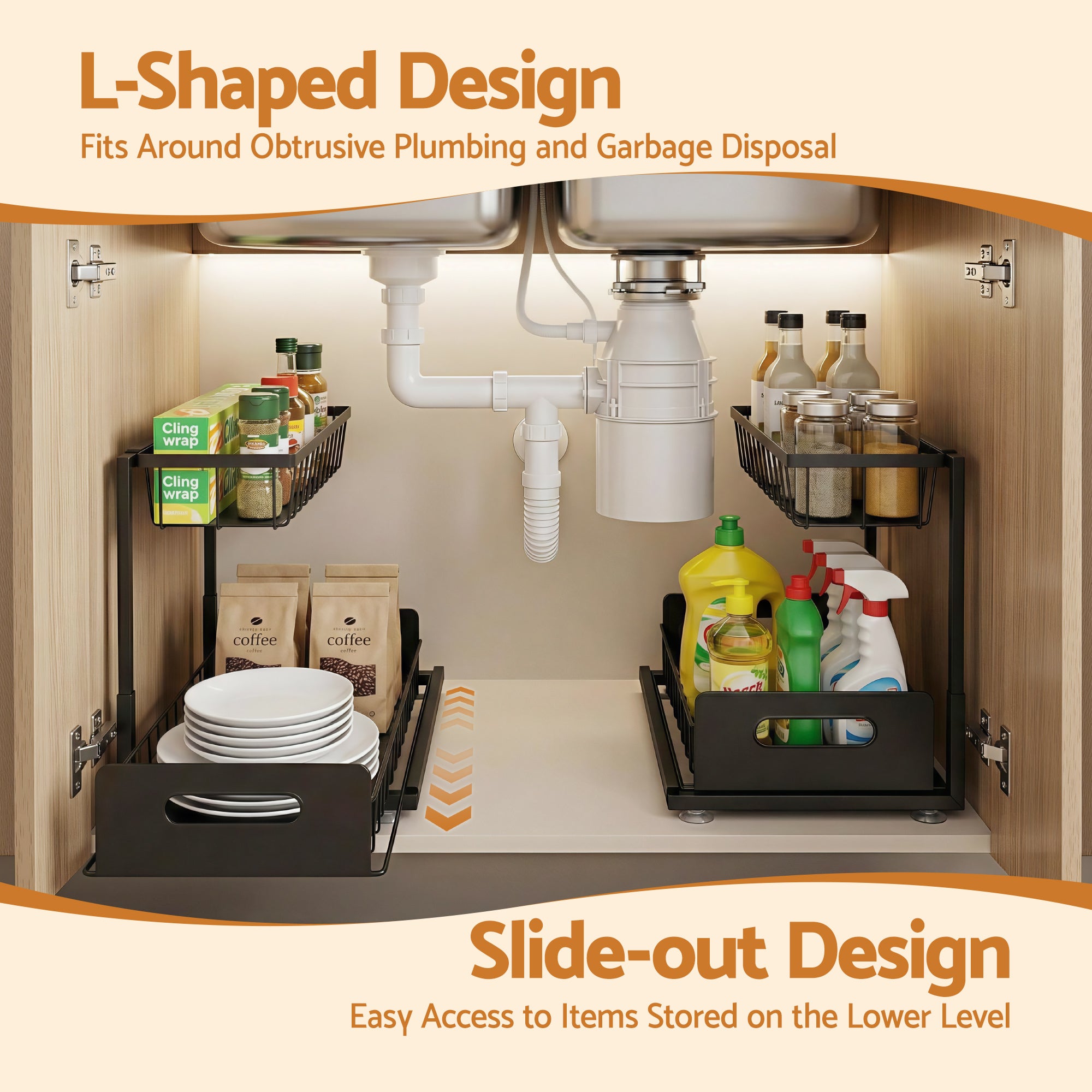 Bathroom Cabinets, Cupboards & Storage: Artiss Under Sink Organizer Storage L Shape 1 Pull Out Drawers Kitchen Cabinet Shelf