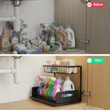 Bathroom Cabinets, Cupboards & Storage: Artiss Under Sink Organizer Storage L Shape 1 Pull Out Drawers Kitchen Cabinet Shelf