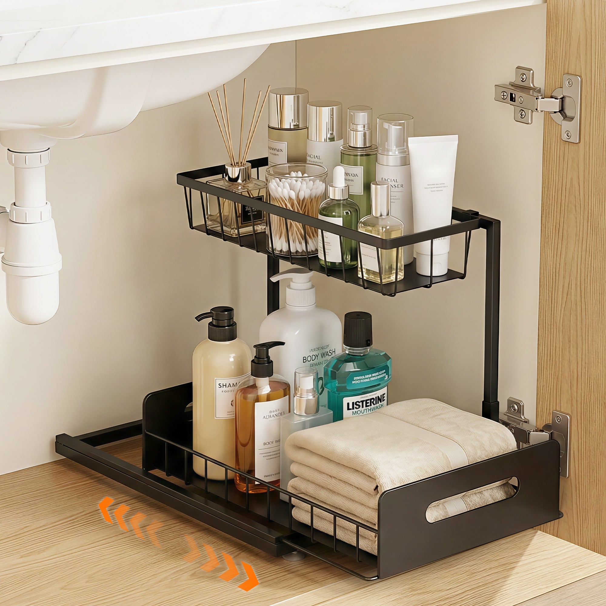 Bathroom Cabinets, Cupboards & Storage: Artiss Under Sink Organizer Storage L Shape 1 Pull Out Drawers Kitchen Cabinet Shelf