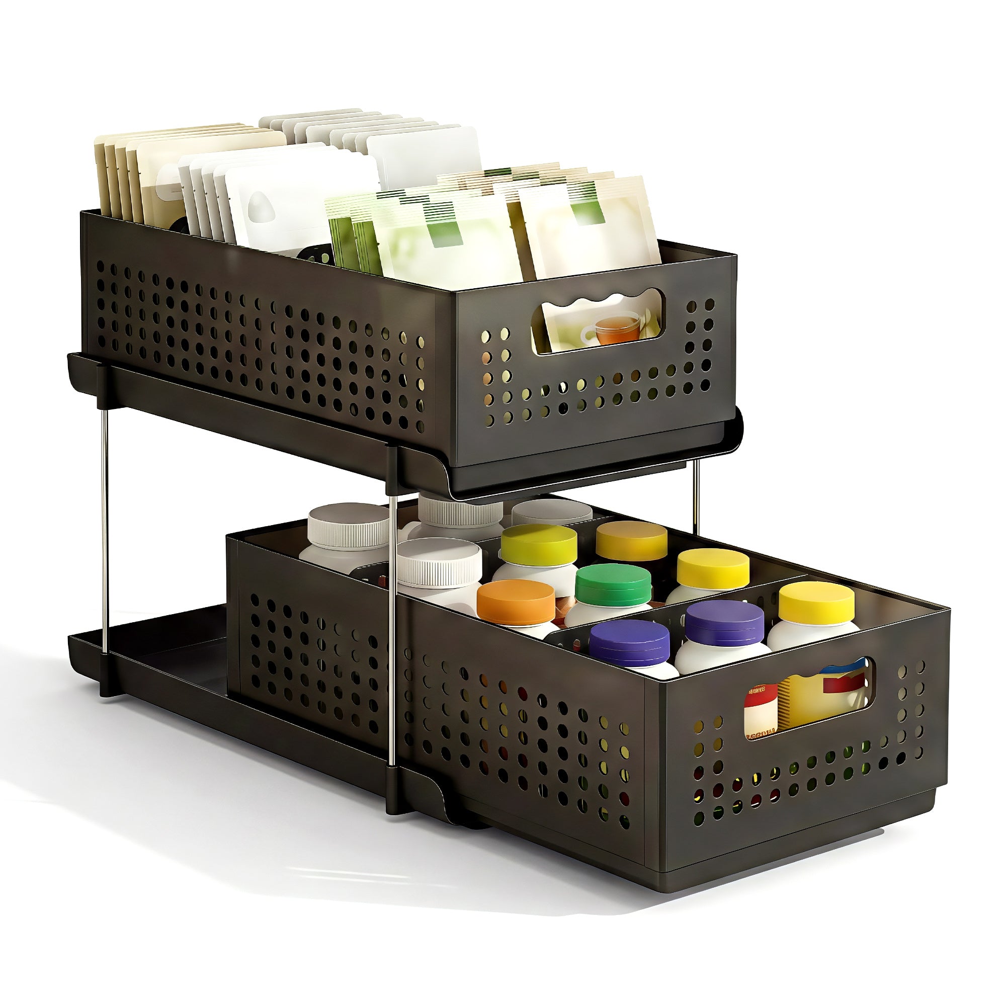 Bathroom Cabinets, Cupboards & Storage: Artiss Under Sink Organizer 2 Tier Pull Out Drawer with Removable Baskets & Divider