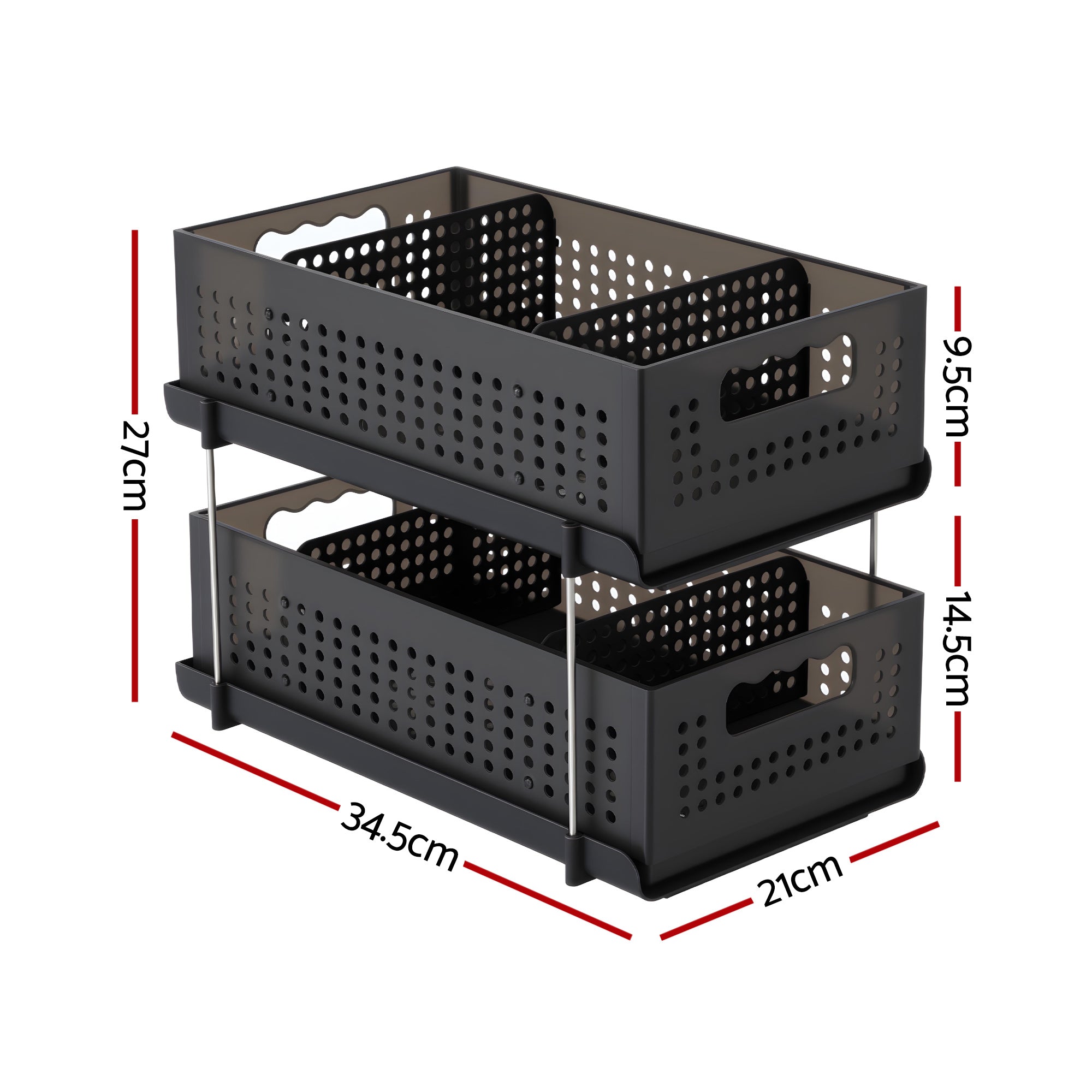 Bathroom Cabinets, Cupboards & Storage: Artiss Under Sink Organizer 2 Tier Pull Out Drawer with Removable Baskets & Divider
