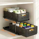 Bathroom Cabinets, Cupboards & Storage: Artiss Under Sink Organizer 2 Tier Pull Out Drawer with Removable Baskets & Divider