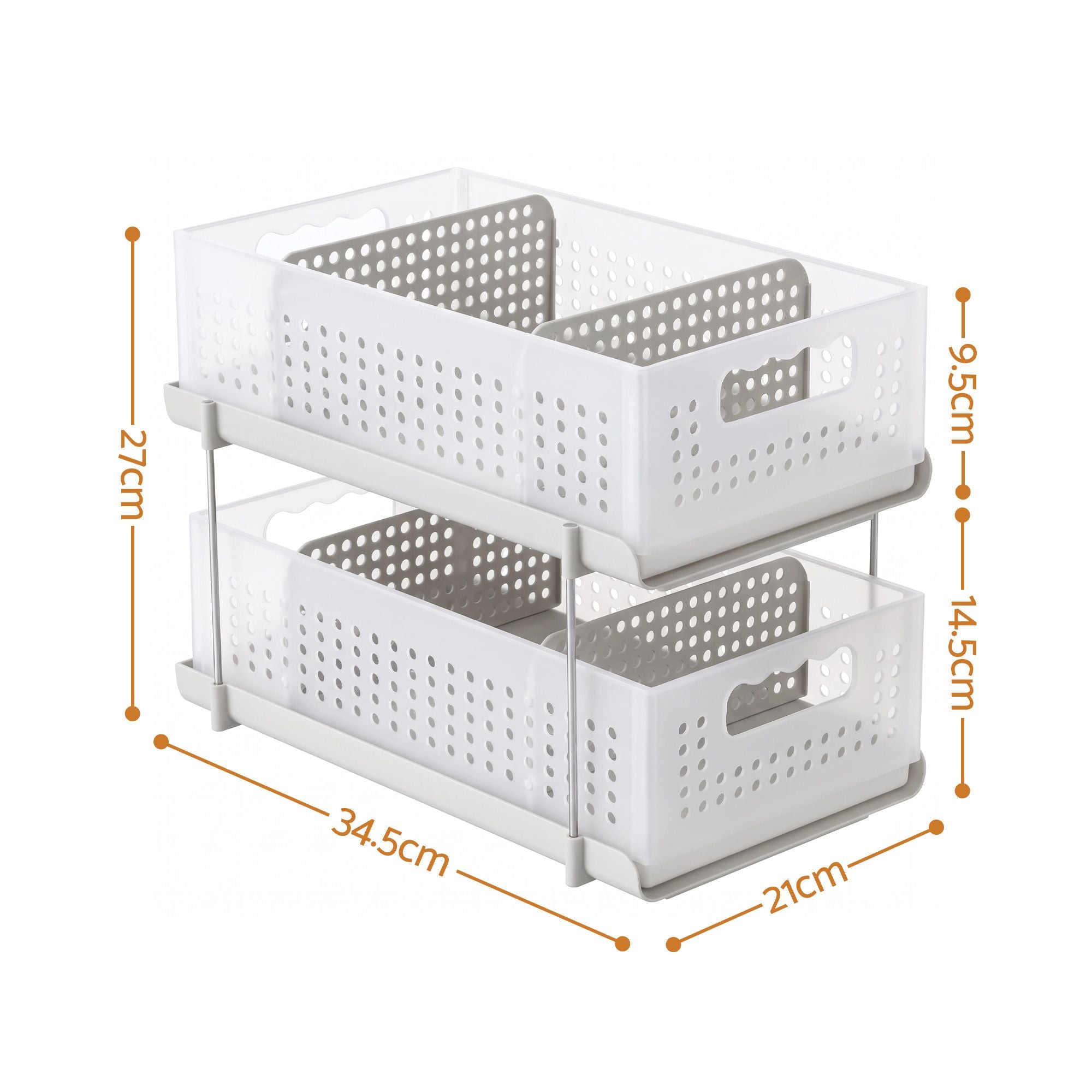 Artiss Under Sink Organizer 2 Tier Pull Out Drawer with Removable Baskets & Divider White