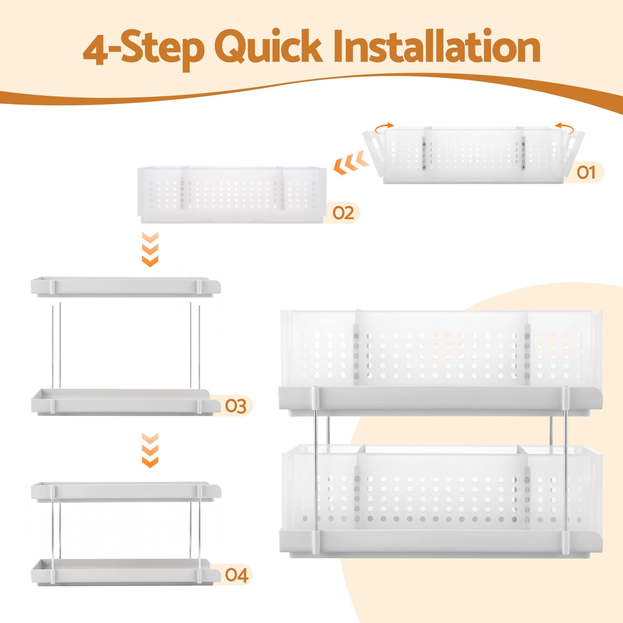 Artiss Under Sink Organizer 2 Tier Pull Out Drawer with Removable Baskets & Divider White