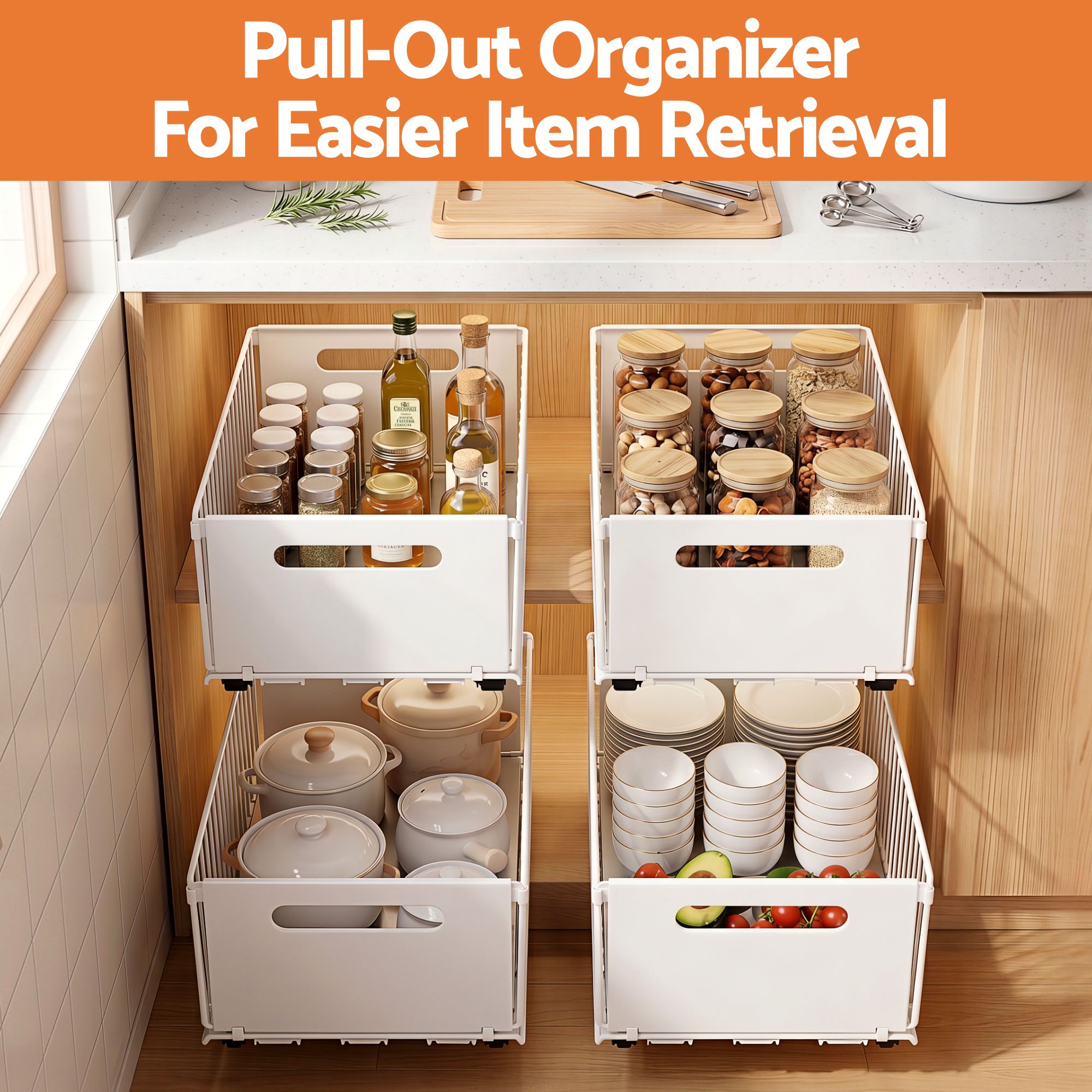 Artiss 4 Pack Pull out Drawers for Cabinets Foldable Slide Out Drawers