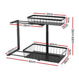 Kitchen & Dining Trolleys: Artiss Under Sink Organizer Storage with 2 Slide Out Drawers 5 Adjustable Height Bathroom Kitchen Cabinet Black