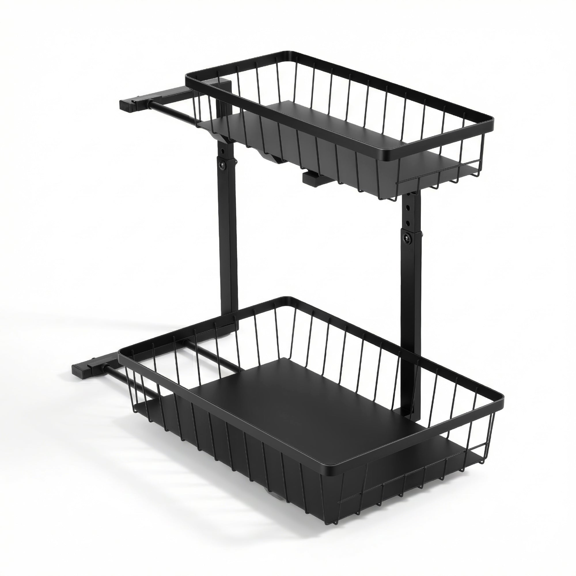 Kitchen & Dining Trolleys: Artiss Under Sink Organizer Storage with 2 Slide Out Drawers 5 Adjustable Height Bathroom Kitchen Cabinet Black