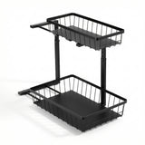Kitchen & Dining Trolleys: Artiss Under Sink Organizer Storage with 2 Slide Out Drawers 5 Adjustable Height Bathroom Kitchen Cabinet Black