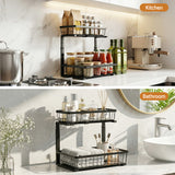 Kitchen & Dining Trolleys: Artiss Under Sink Organizer Storage with 2 Slide Out Drawers 5 Adjustable Height Bathroom Kitchen Cabinet Black
