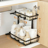 Kitchen & Dining Trolleys: Artiss Under Sink Organizer Storage with 2 Slide Out Drawers 5 Adjustable Height Bathroom Kitchen Cabinet Black