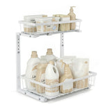 Kitchen & Dining Trolleys: Artiss Under Sink Organizer Storage with 2 Slide Out Drawers 5 Adjustable Height Bathroom Kitchen Cabinet