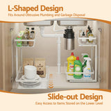 Kitchen & Dining Trolleys: Artiss Under Sink Organizer Storage with 2 Slide Out Drawers 5 Adjustable Height Bathroom Kitchen Cabinet