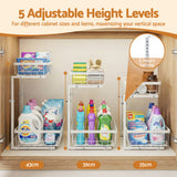 Kitchen & Dining Trolleys: Artiss Under Sink Organizer Storage with 2 Slide Out Drawers 5 Adjustable Height Bathroom Kitchen Cabinet