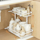 Kitchen & Dining Trolleys: Artiss Under Sink Organizer Storage with 2 Slide Out Drawers 5 Adjustable Height Bathroom Kitchen Cabinet