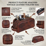 Leather Toiletry Bag for Men Leather Unisex Make-up Bag Travel Dopp Kit