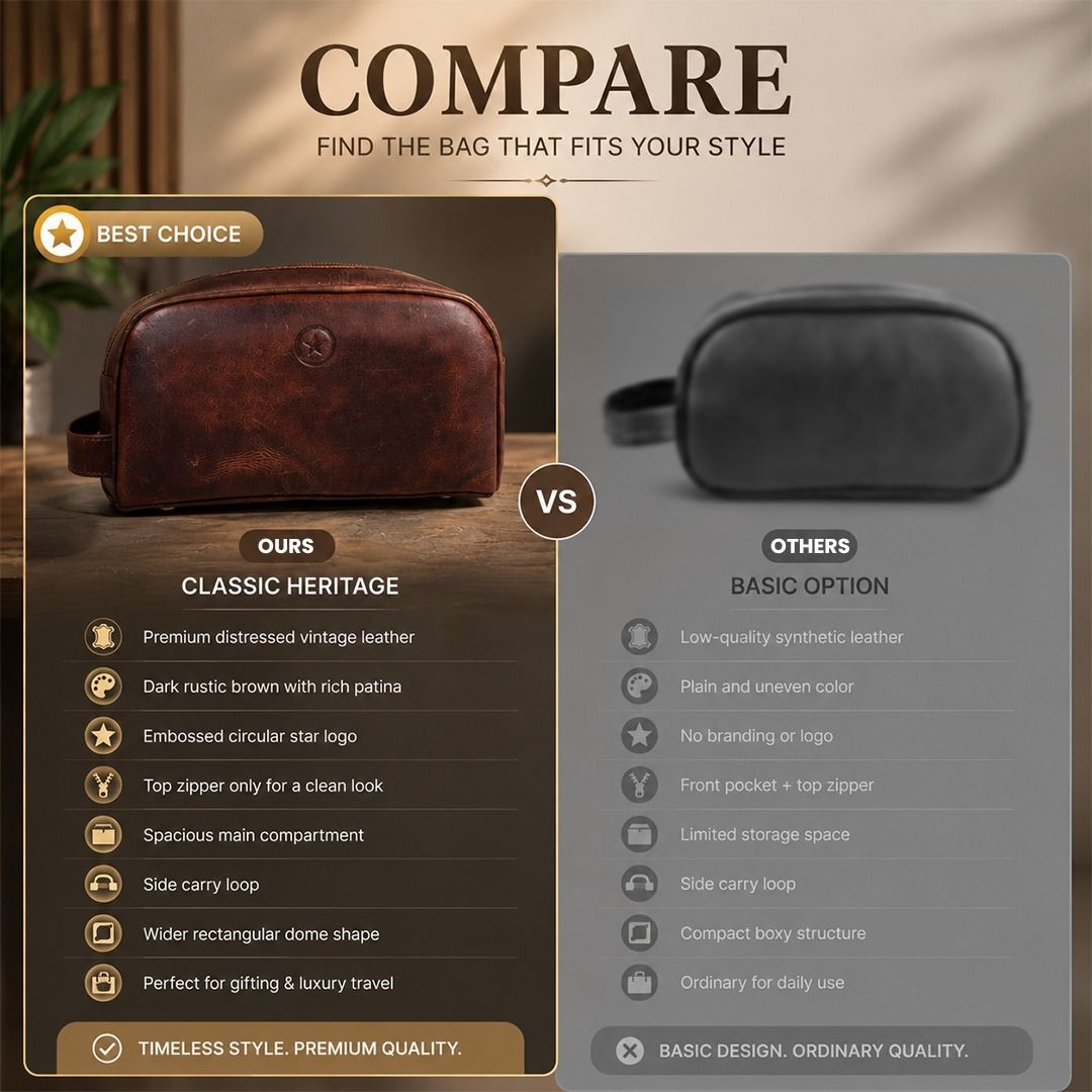 Leather Toiletry Bag for Men Leather Unisex Make-up Bag Travel Dopp Kit