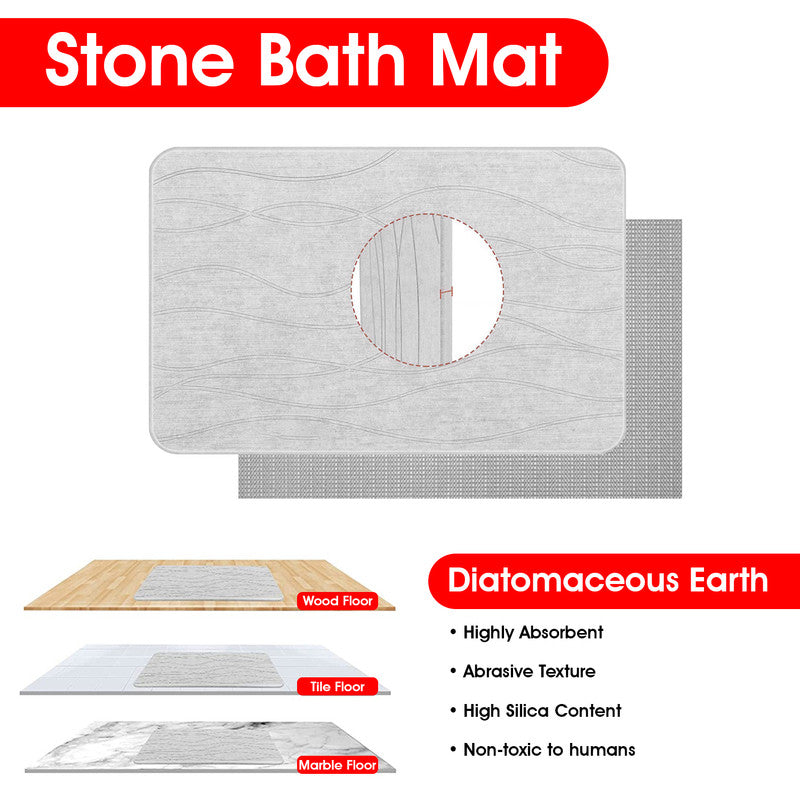 Bath Mats & Rugs: Hivvago Diatomaceous Earth Stone Bath Mat Fast Drying Non Slip Bathroom Mat