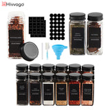 Salt & Pepper Shakers: Hivvago 12 Pack Glass Spice Jar Set 120ml Airtight Square Jars with Shaker Lids Labels Funnel and Brush