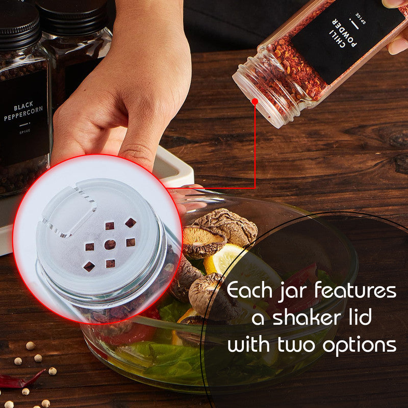 Salt & Pepper Shakers: Hivvago 12 Pack Glass Spice Jar Set 120ml Airtight Square Jars with Shaker Lids Labels Funnel and Brush