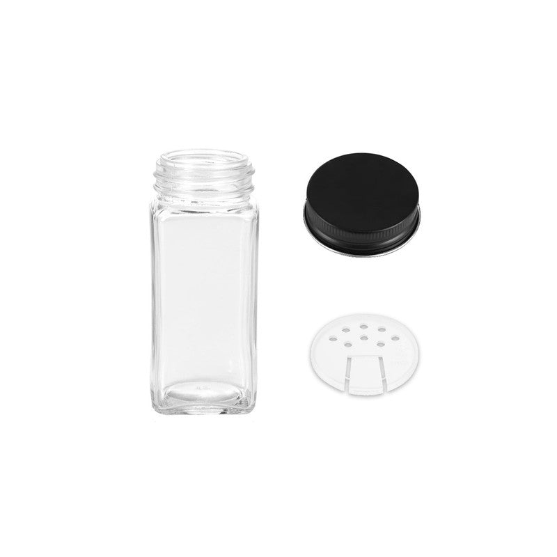 Salt & Pepper Shakers: Hivvago 12 Pack Glass Spice Jar Set 120ml Airtight Square Jars with Shaker Lids Labels Funnel and Brush