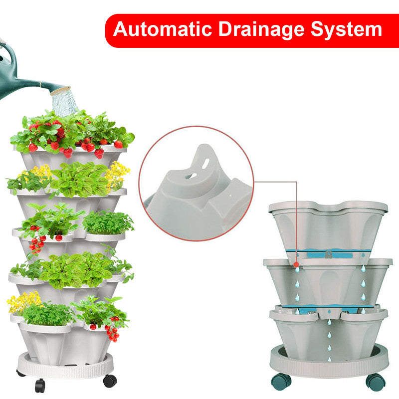 Pots, Planters & Accessories: Hivvago 5-Tier Vertical Garden Planter  Stackable Indoor/Outdoor Pot with Wheel Base