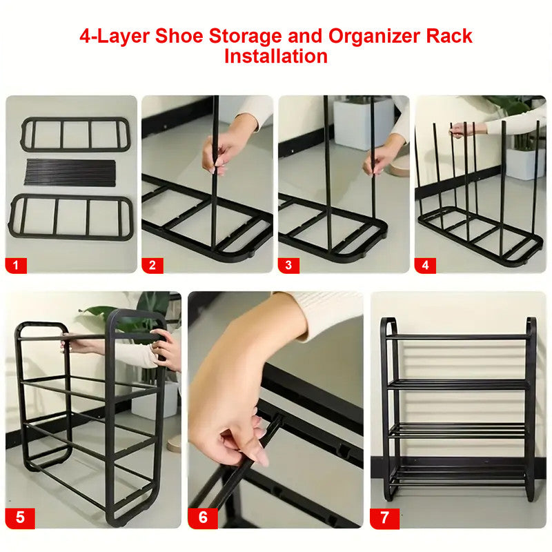 Shoe Storage: Hivvago 4-Layer Shoe Rack  Compact Steel Frame Organizer for Entryway, Black