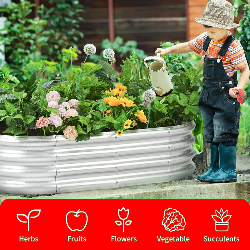 Garden Beds & Planters: Hivvago Raised Garden Bed  Galvanized Steel Planter Box with Open Base, Silver
