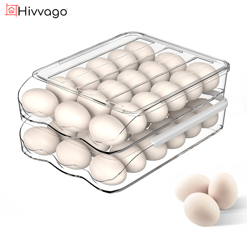 Food Storage: Hivvago 2 Layers Automatic Rolling Clear Egg Refrigerator Organizer with Lid