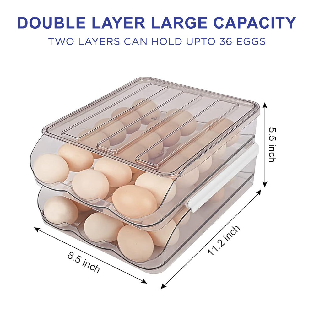 Food Storage: Hivvago 2 Layers Automatic Rolling Clear Egg Refrigerator Organizer with Lid