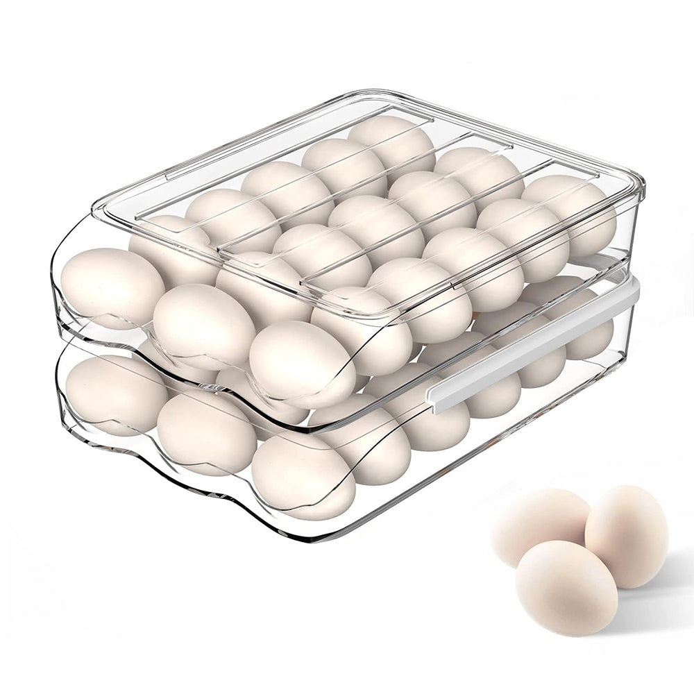 Food Storage: Hivvago 2 Layers Automatic Rolling Clear Egg Refrigerator Organizer with Lid