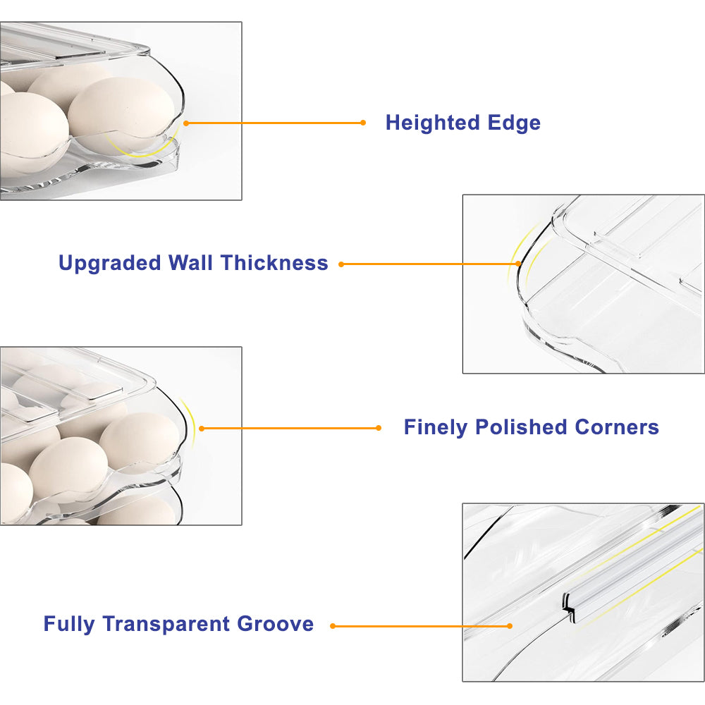 Food Storage: Hivvago 2 Layers Automatic Rolling Clear Egg Refrigerator Organizer with Lid