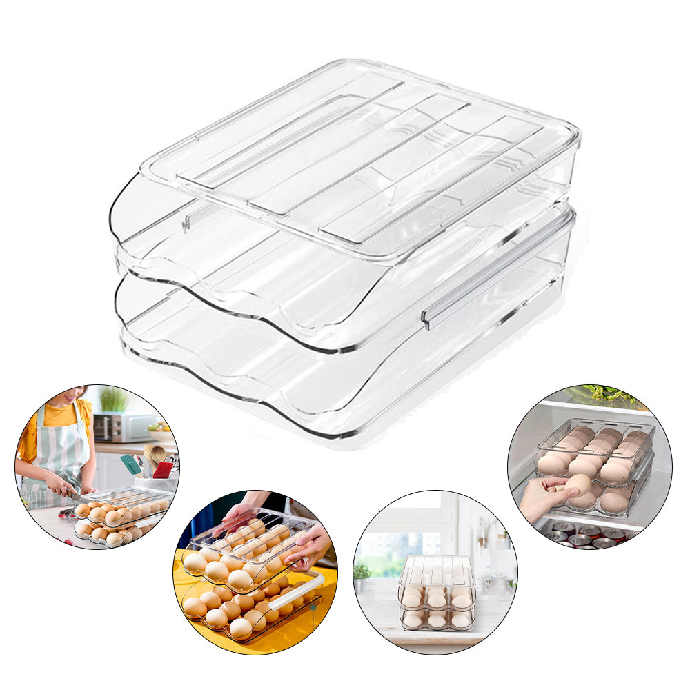Food Storage: Hivvago 2 Layers Automatic Rolling Clear Egg Refrigerator Organizer with Lid