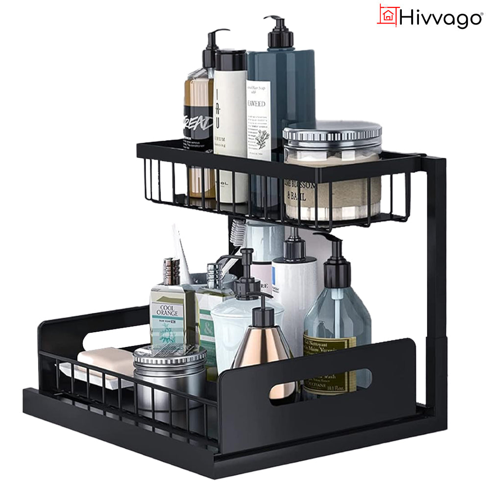 Bathroom Cabinets, Cupboards & Storage: Hivvago 2-Tier Pull-Out Under Sink Organizer Storage Shelf For Kitchen
